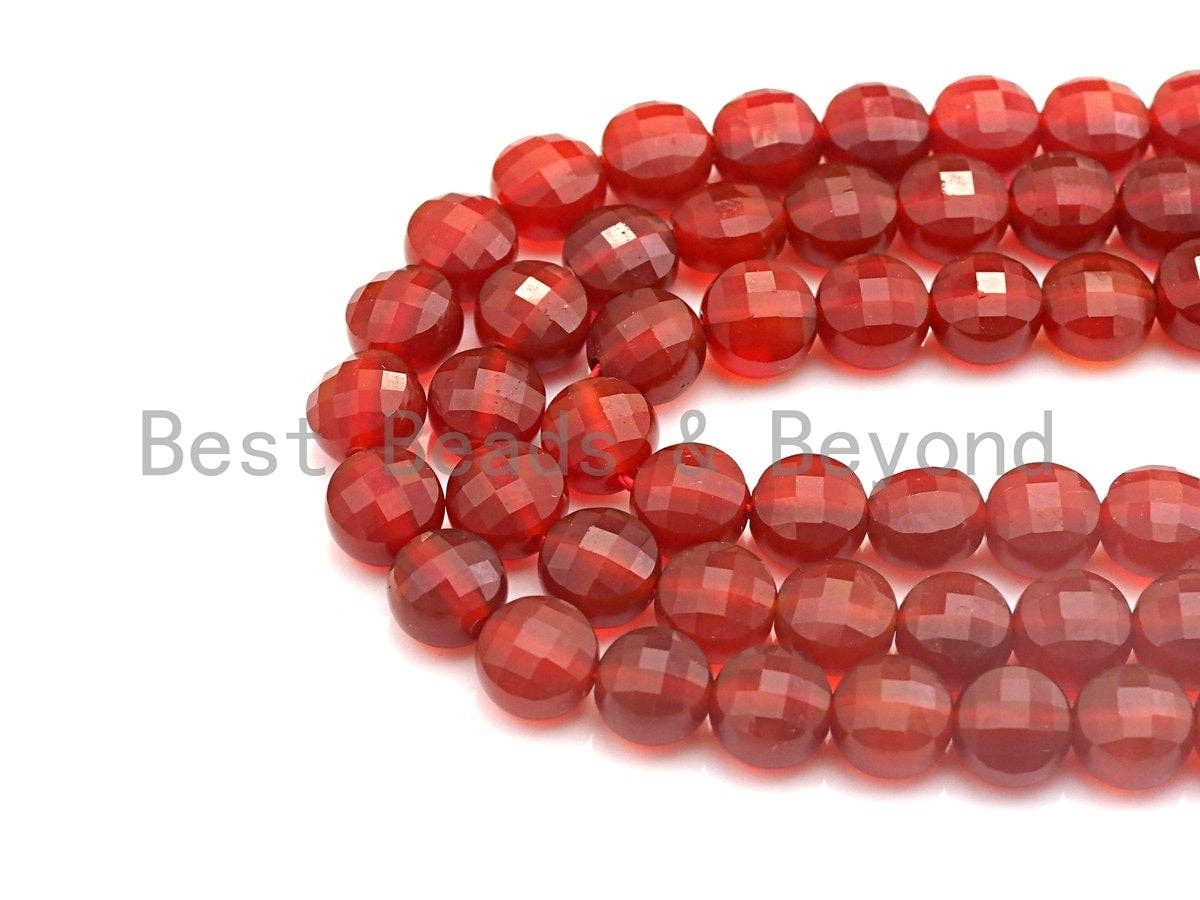 Double Sided Turtle Shell Cut Natural Carnelian Coin Shape beads, 6mm/8mm/10mm Natural Carnelian Beads, 16" Full strand, Sku#U694