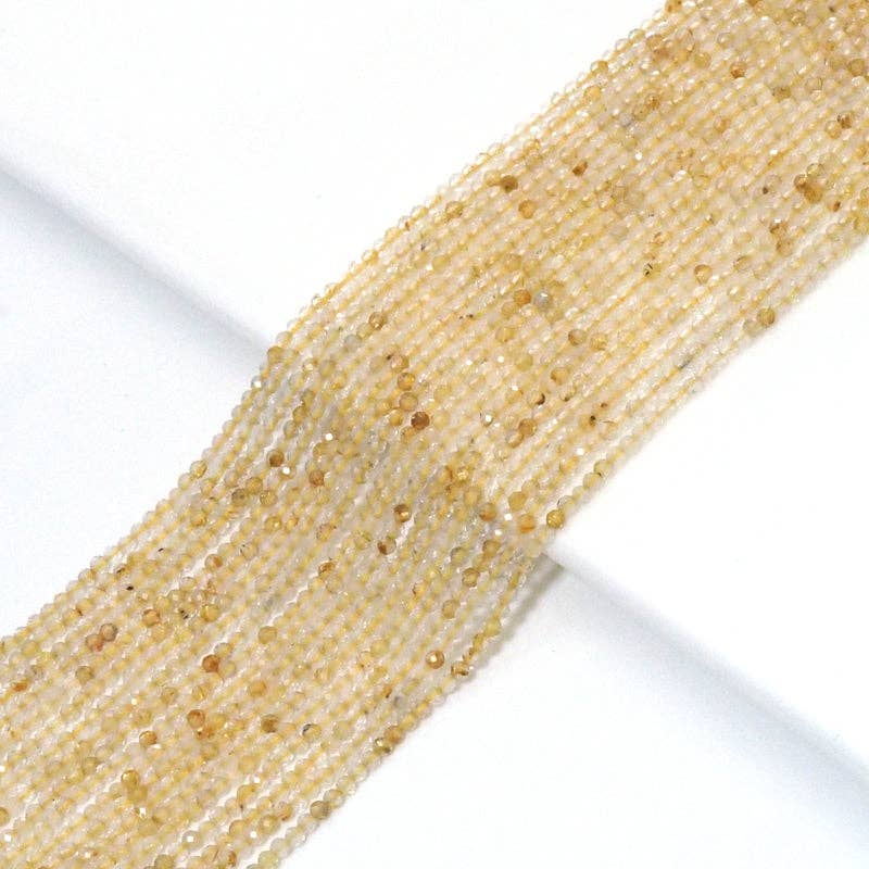 Genuine Rutilated Quartz Round Faceted Beads, 2mm, Sku#U1503
