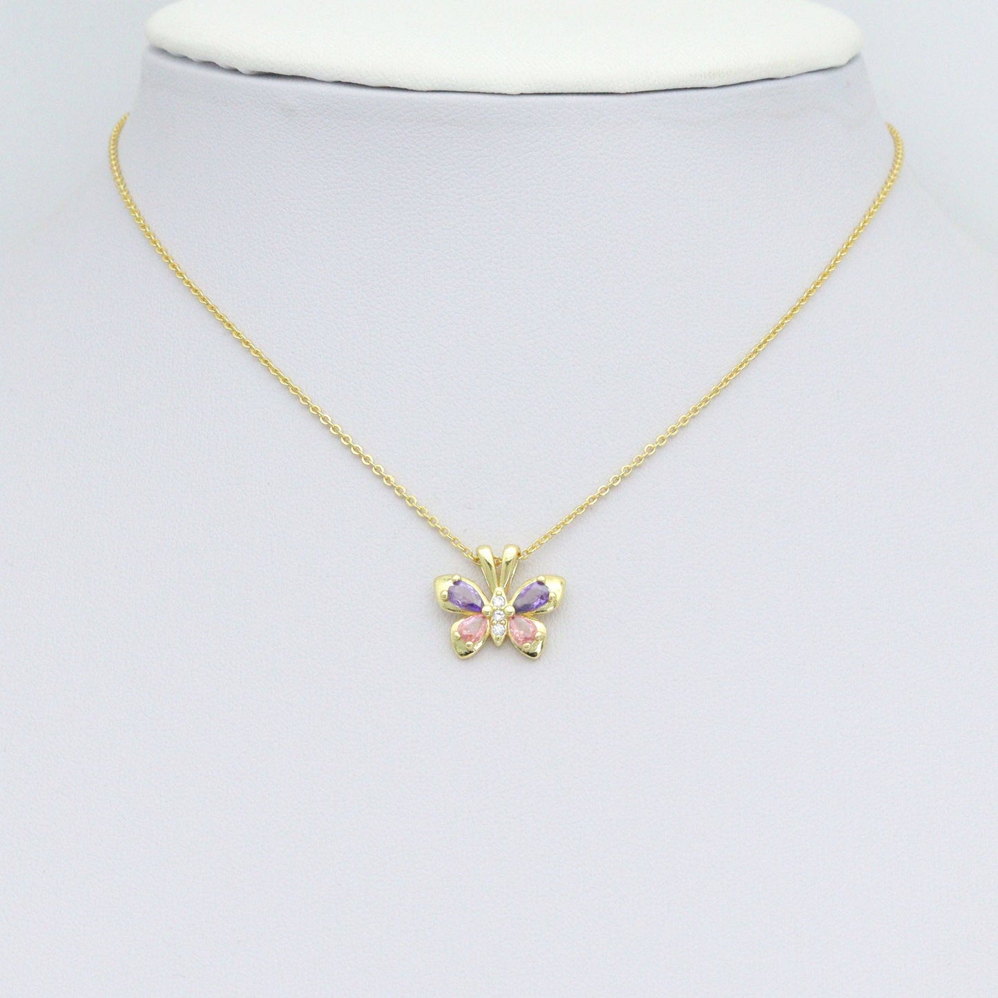 Pink Purple Crystal Gold Butterfly Charm Pendant,Sku#LK1210