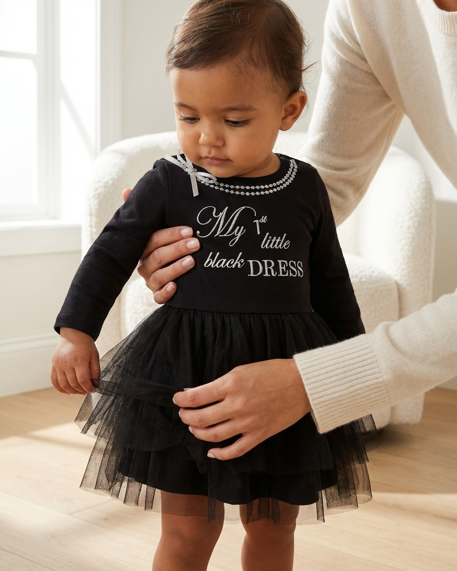 Bonnie Baby Baby Girls Appliqued Knit Tutu One-Piece Dress, Black, 18 Months