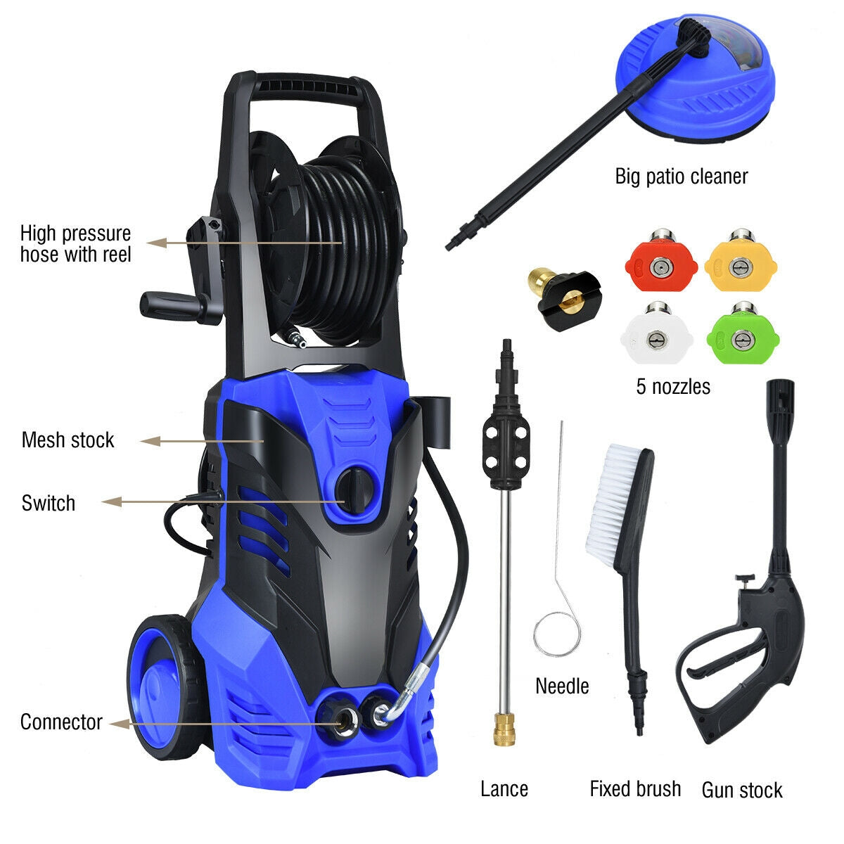 3000 PSI Electric High Pressure Washer With Patio Cleaner