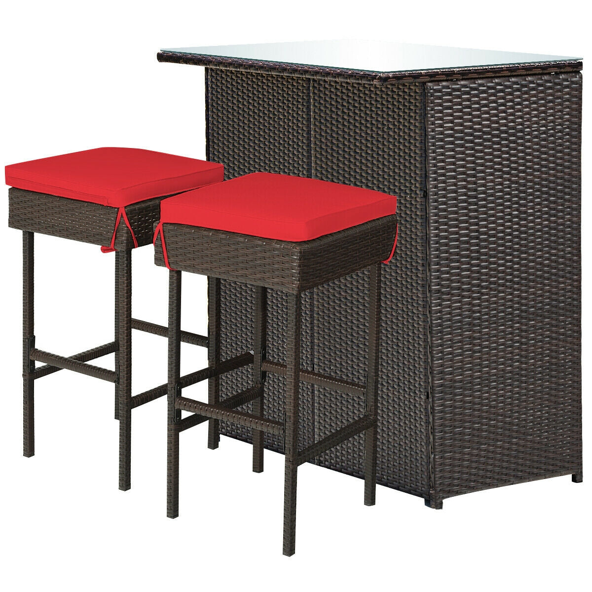 3PCS Patio Rattan Wicker Bar Table Stools Dining Set-Turquoise