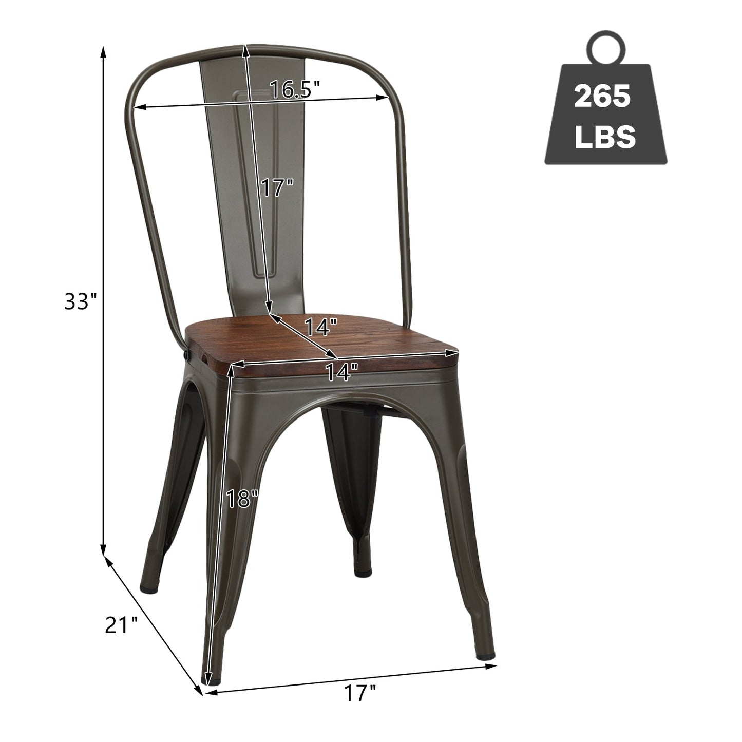 18 Inch Height Set of 4 Stackable Style Metal Wood Dining Chair