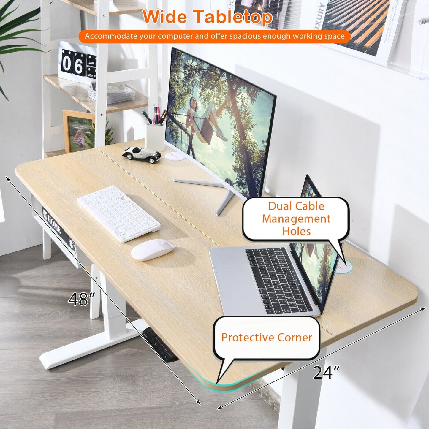 48-Inch Electric Standing Adjustable Desk with Control Panel and USB Port-Natural