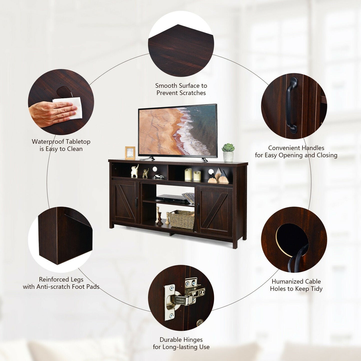 59 Inch TV Stand Media Center Console Cabinet with Barn Door for TV's 65 Inch