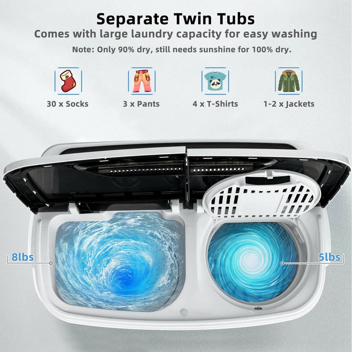 8 lbs Portable Mini Twin Tub Spinner Semi-Automatic Washing Machine
