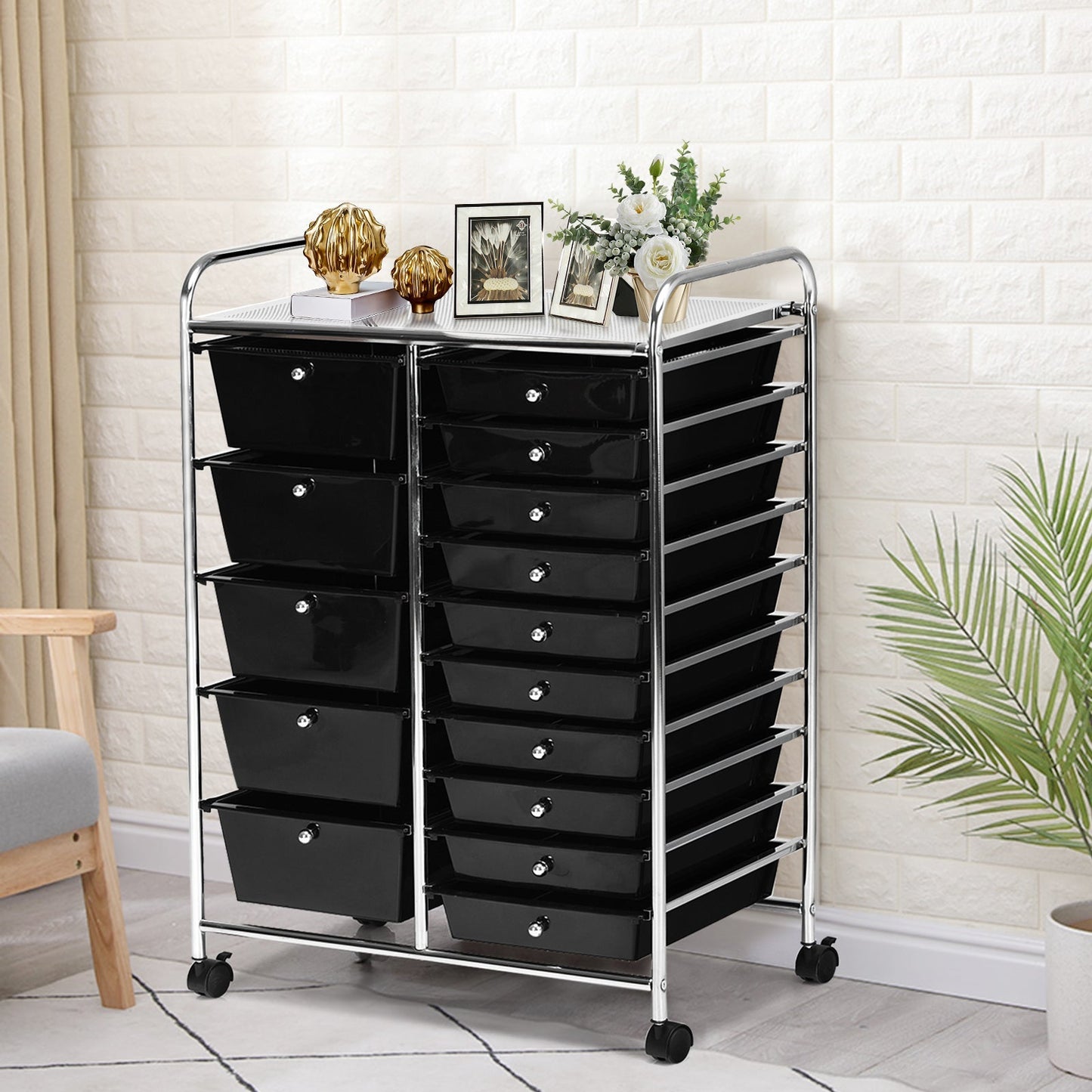 15-Drawer Utility Rolling Cart with Drawers Multi-Use Storage-Icecream Multicolor