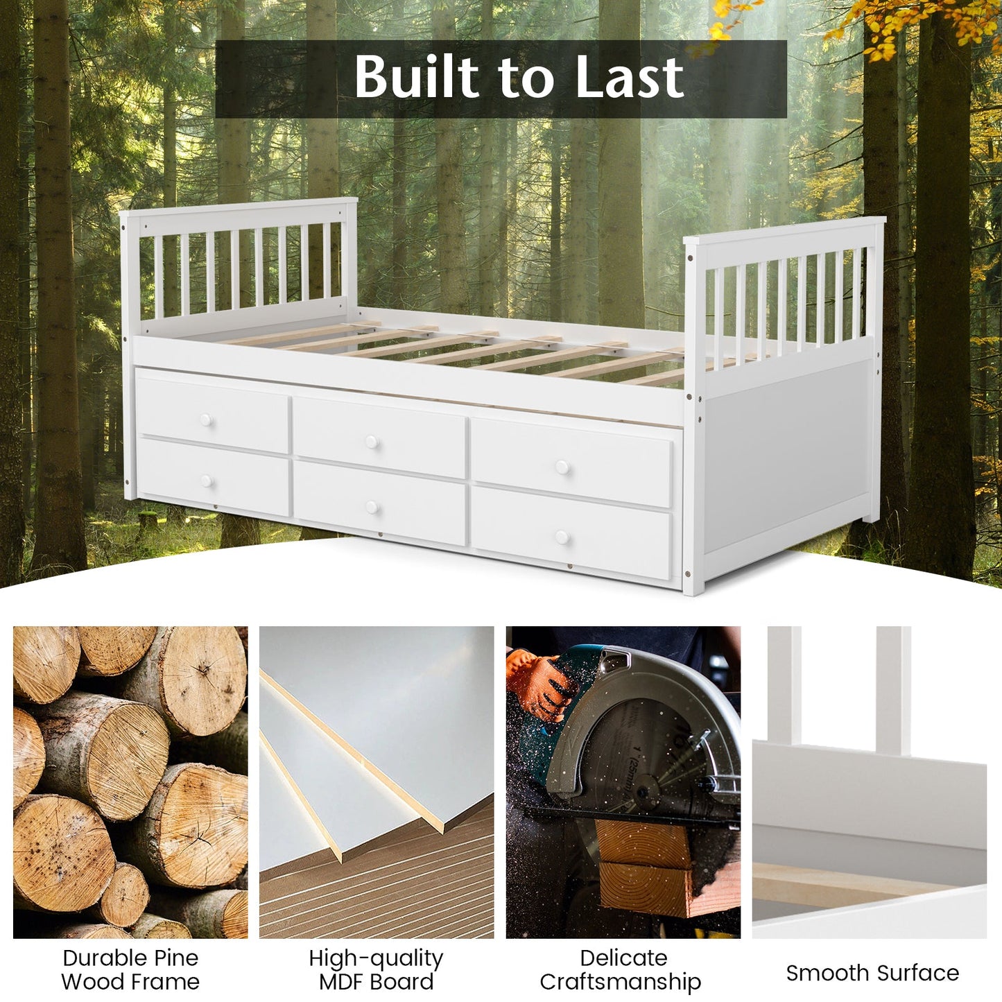 Twin Captain’s Bed with Trundle and 3 Storage Drawers