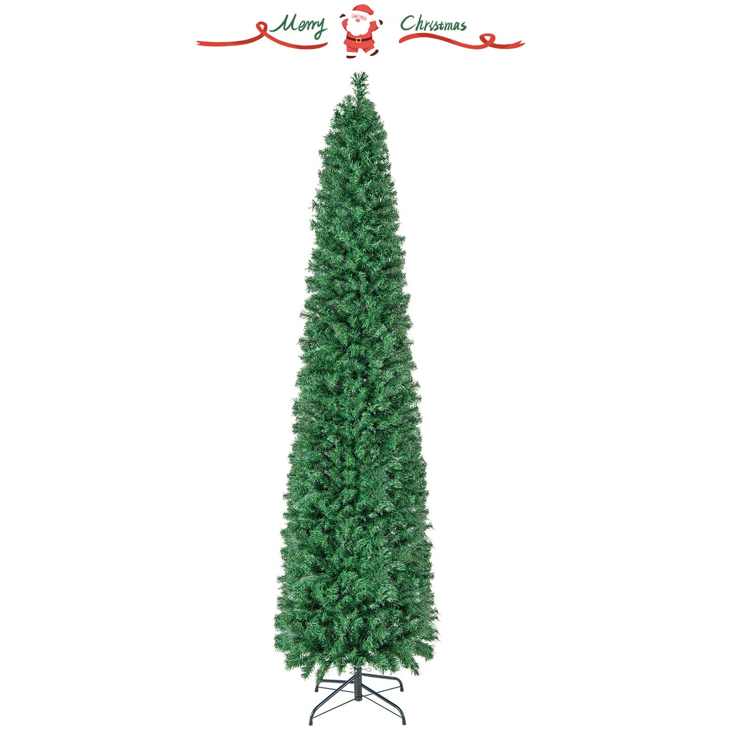 5/6/7/8 FT Pre-Lit Christmas Pencil Tree with Colorful Fiber Optics Green