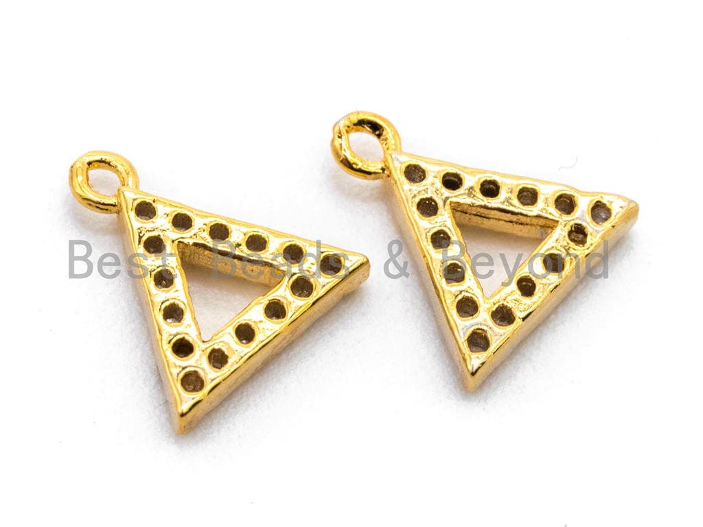CZ Micro Pave Small Triangle Pendant/Charm, Cubic Zirconia Charm, Fashion Jewelry Findings, Gold/Silver/Rose Gold/Black Color 8x9mm, sku#B75