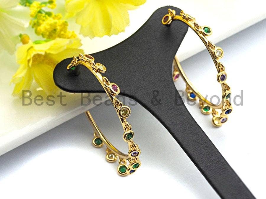 Colorful CZ Large Hoop Earrings, Sku#J126