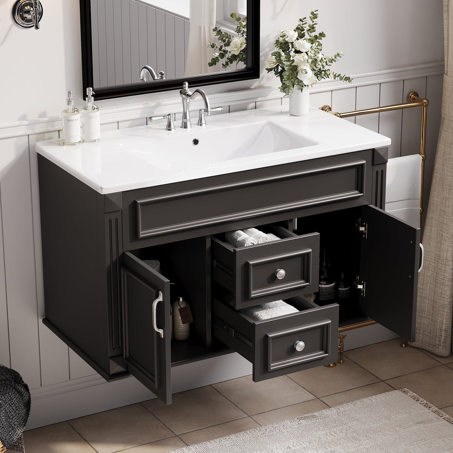 36 Inch Wall Mounted Bathroom Cabinet with Ceramic Sink