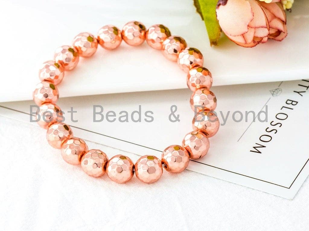 Rose Gold Natural Hematite Stretch Bracelet,8mm/10mm/12mm Gemstone Beaded Bracelet,Gemstone Elastic bracelet,SKU#S63