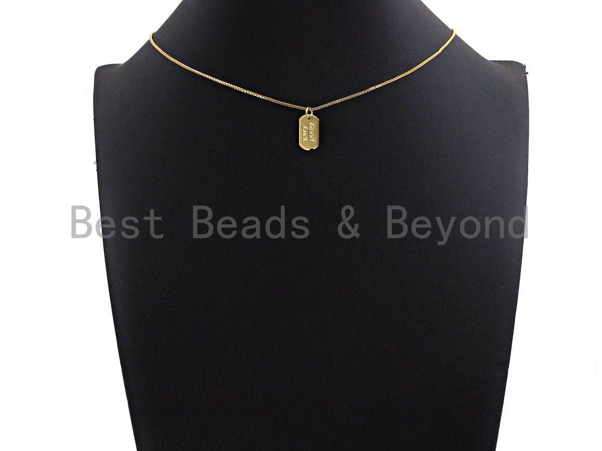 CZ Micro Pave Good Luck Dog Tag Pendant,  Gold/Silver/Rose Gold Tag Pendant Charm, 9x15mm, SKU#Y240