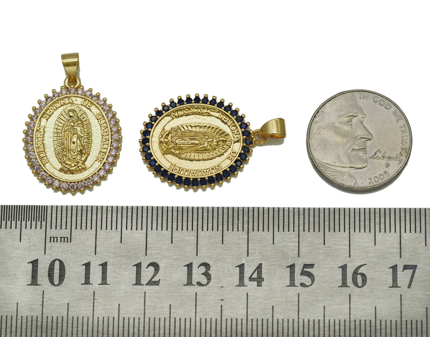 CZ Virgin Mary On Oval Charm, Sku#LK649