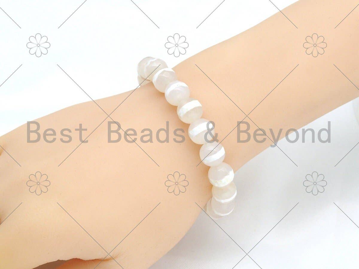 White One Line/Football Tibetan Agate Stretchy Bracelet