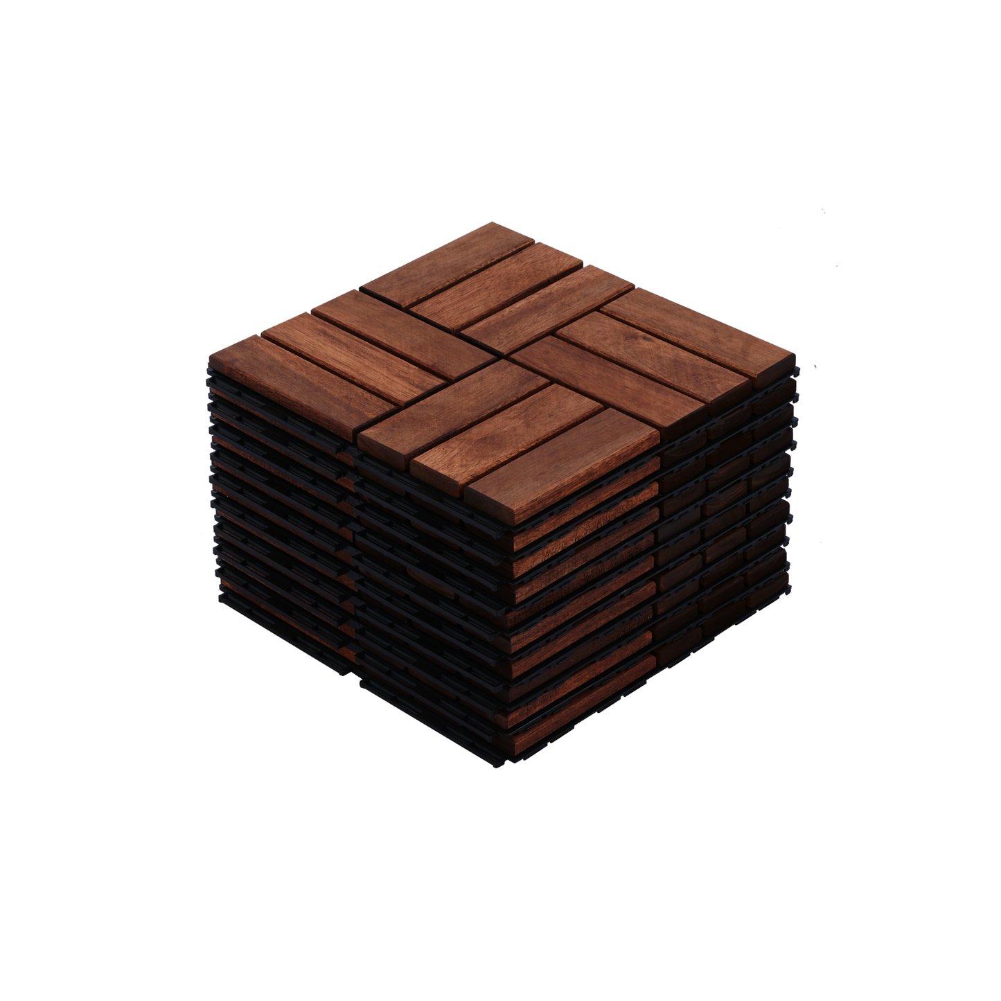 Acacia Wood Interlocking Deck Tiles Checker Pattern, 10PCS 12" x 12" Square