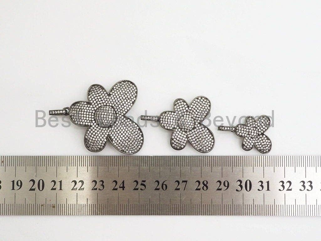CZ Micro Pave Flower Pendant,Cubic Zirconia Paved Flower Charm Gold,Silver,Rose Gold,Gunmetal plated,40mm/30mm/20mm,sku#F492