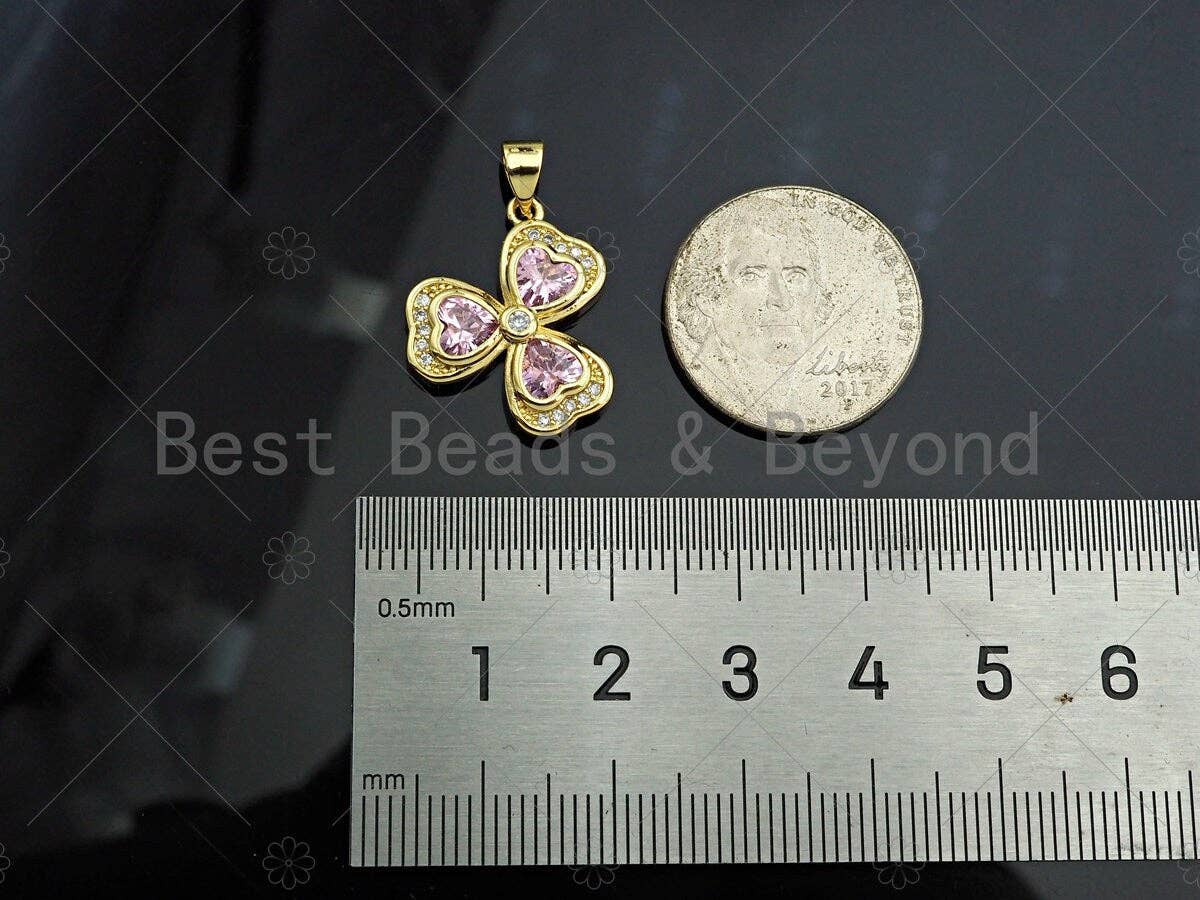 Gold Filled Violet CZ Micro Pave Clover Shape Pendant,18K Gold Filled Clover Charm, Necklace Bracelet Charm Pendant,17x21mm,Sku#LK364