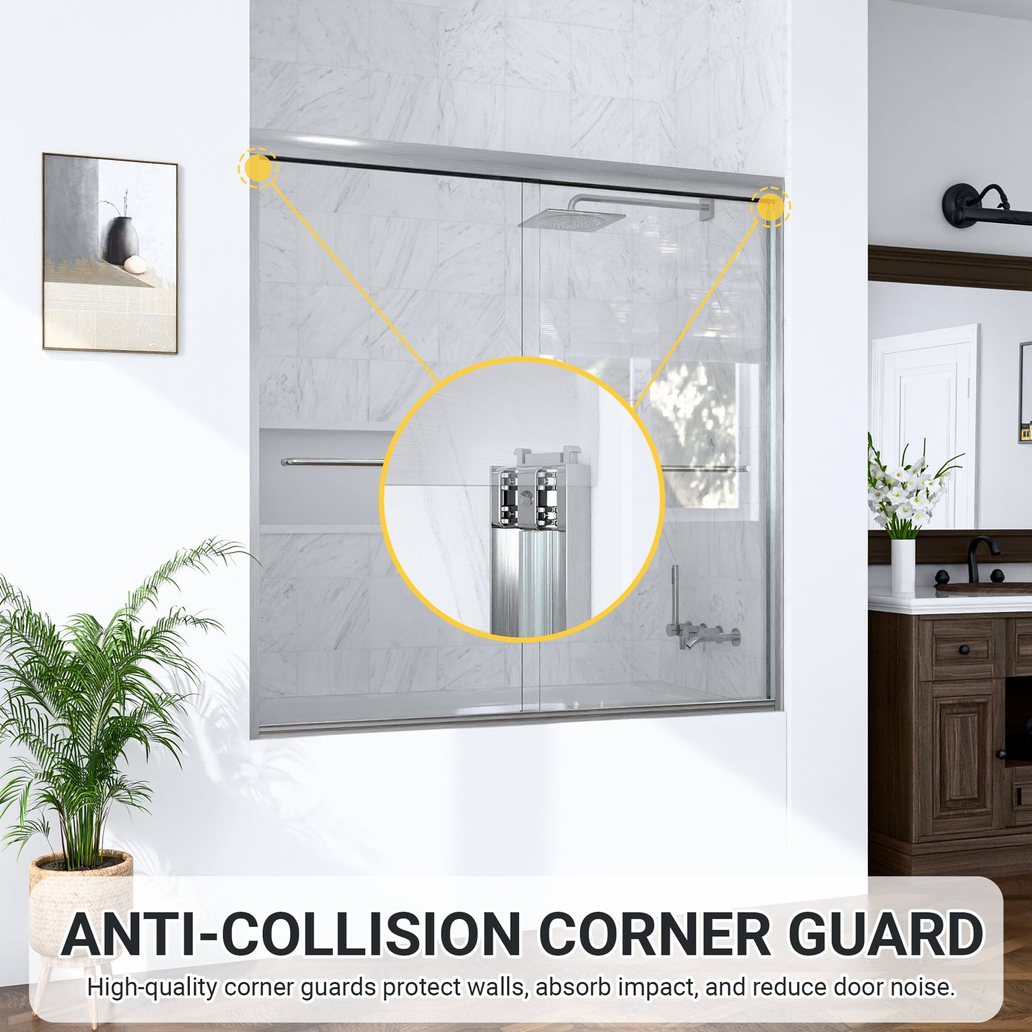 56"-60"W Semi-Frameless Double Sliding Shower Door