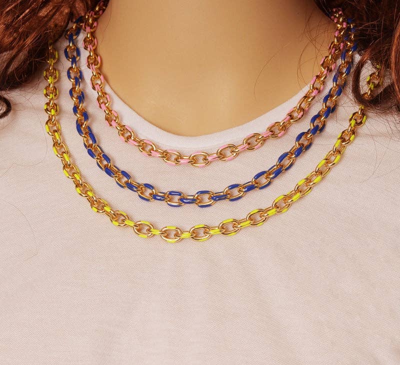 High Quality Enamel Oval Link Necklace Bracelet with Diamond Clasp, sku#EF171