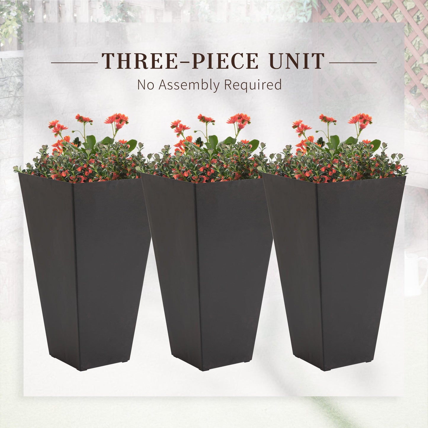 Outsunny Set of 3 Tall Planters with Drainage Hole, 28"