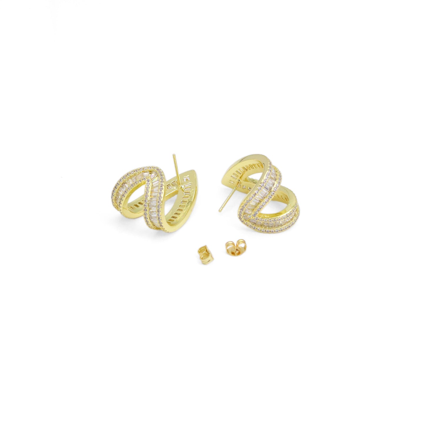 Gold Silver Baguette CZ V Shape Wrap Statement Earrings, Sku#Y923