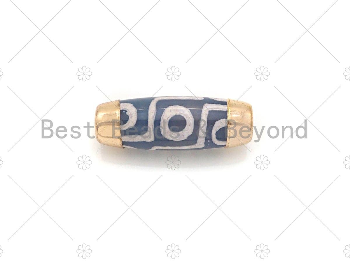 16x39mm Large Natural Tibetan Agate Barrel Shape Spacer Beads, Gold Tone, Dzi Agate Spacer, Eye Agate, Oval Tibetan Agate Beads, sku#U948