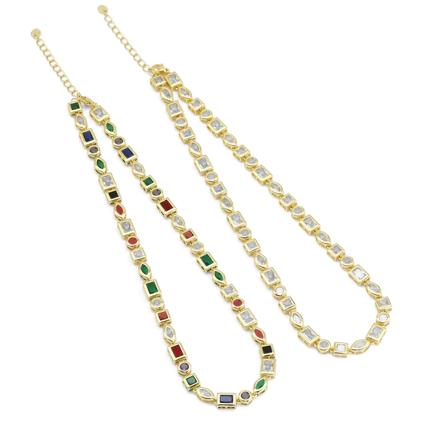 Clear Colorful Oval Square Rectangle Round CZ necklace, LD454