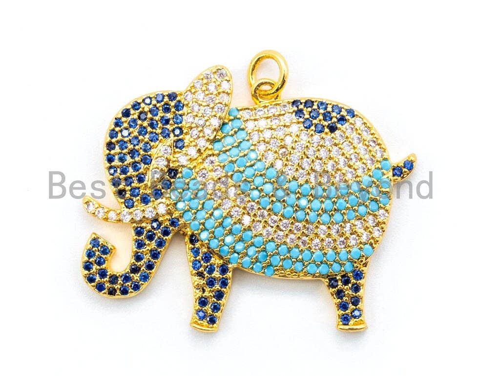 CZ Micro Pave Turquoise Cobalt Elephant Pendant/Charm, sku#L23C