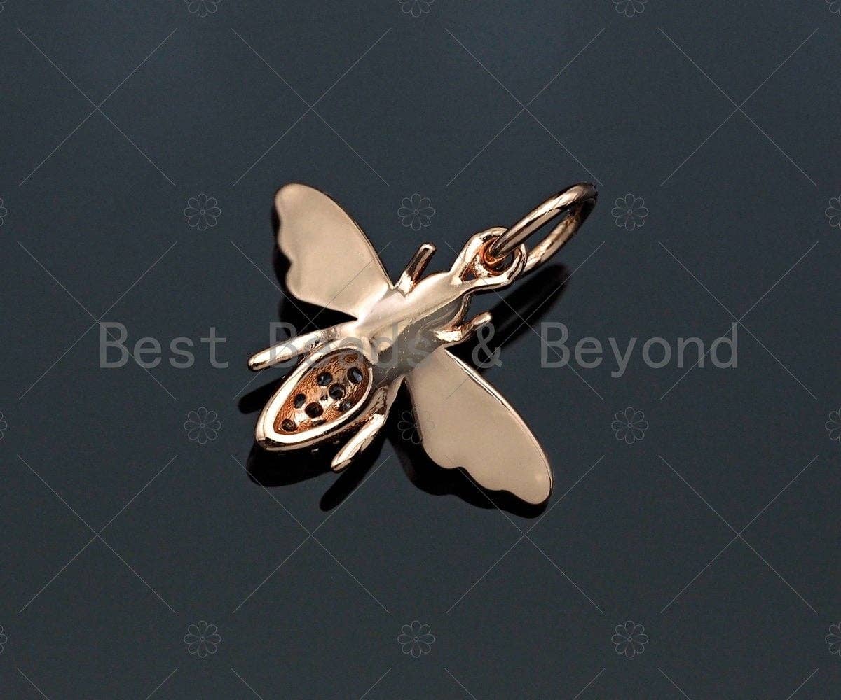 Bee Shape Pendant,Colorful Enamel Cubic Zirconia Bee Charm,Gold/Silver/Rose Gold Tone,15x12mm,Sku#Y341