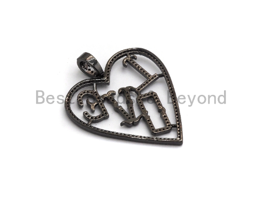 Large CZ Micro Pave Heart LOVE Pendant,Cubic Zirconia Pendant/Charm,Pave Findings, Gold/Black/Silver/Rose Gold,34*37mm, sku#F629C