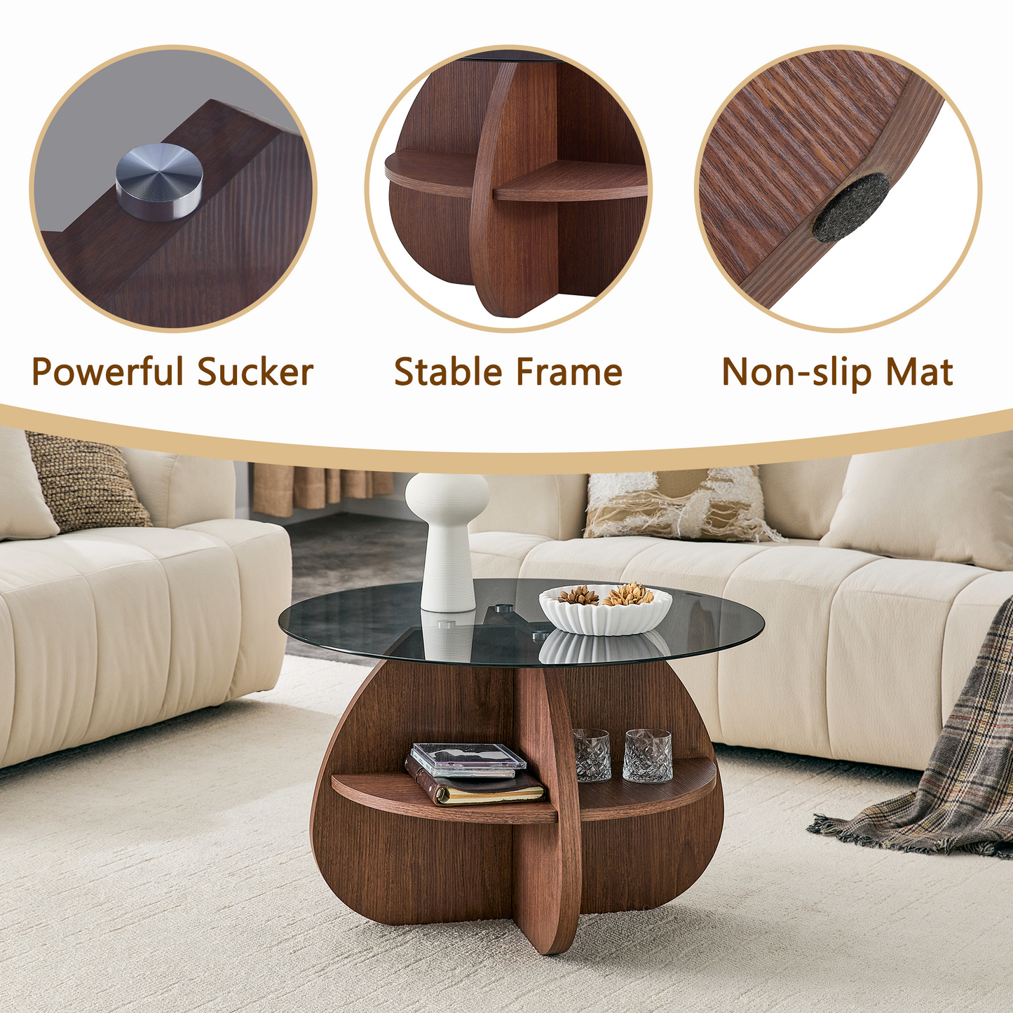 Creative Cross-Structure Round Coffee Table