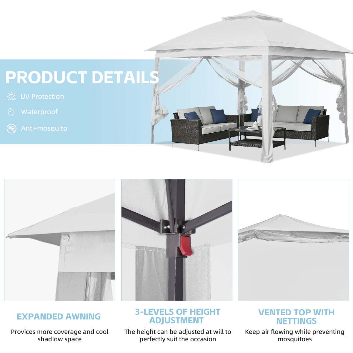 Ainfox 11ft x 11ft Heavy Duty Pop Up Gazebo Outdoor Canopy Shelter Instant Patio Gazebo Sun Shade Canopy Tent for Lawn Garden Backyard Deck