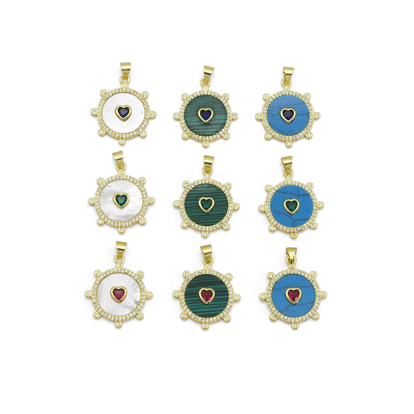 Spike Gemstone Pearl Coin with Heart Charm, Sku#LX299