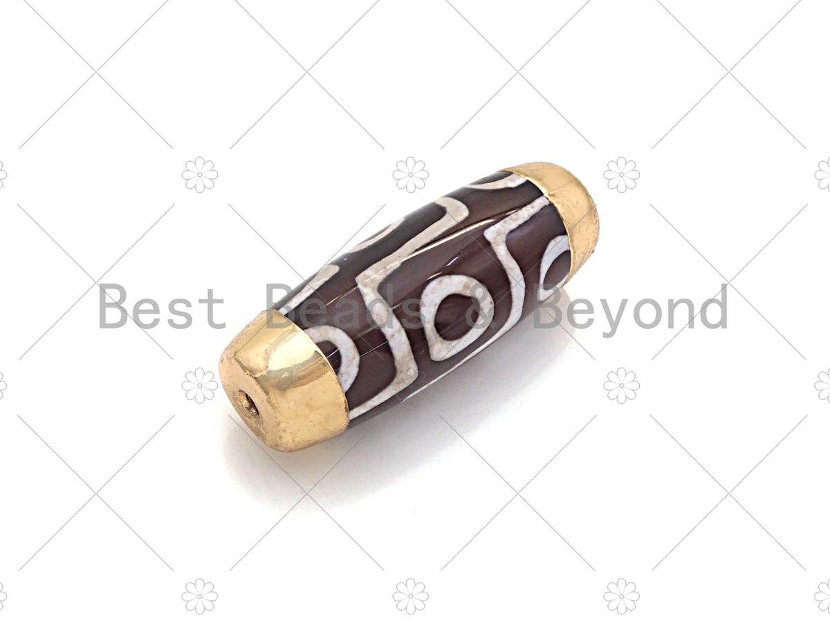 16x39mm Large Natural Tibetan Agate Barrel Shape Spacer Beads, Gold Tone, Dzi Agate Spacer, Eye Agate, Oval Tibetan Agate Beads, sku#U948
