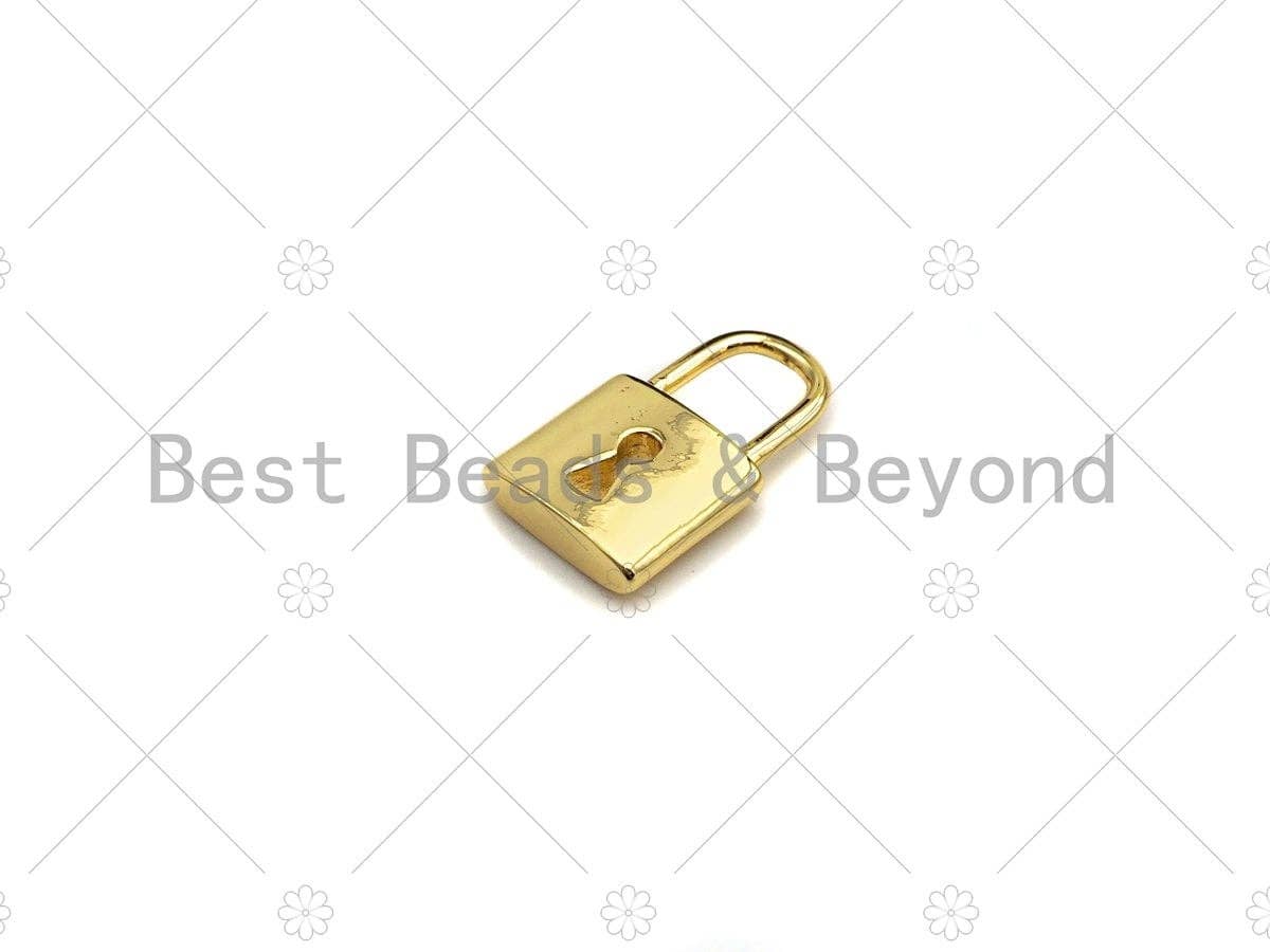 18K Shiny Gold Padlock Key Pendant, Gold Lock Charm, Padlock Necklace Bracelet Charm, 11x18mm, Sku#LK07