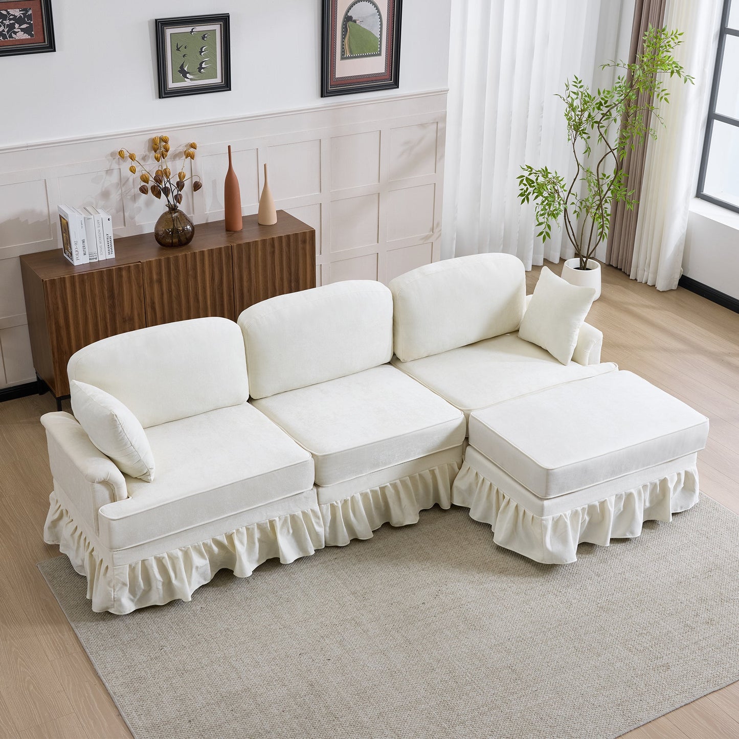 103.15'' Modern Sectional Sofa with Removable Ruffled Pleated Skirt
