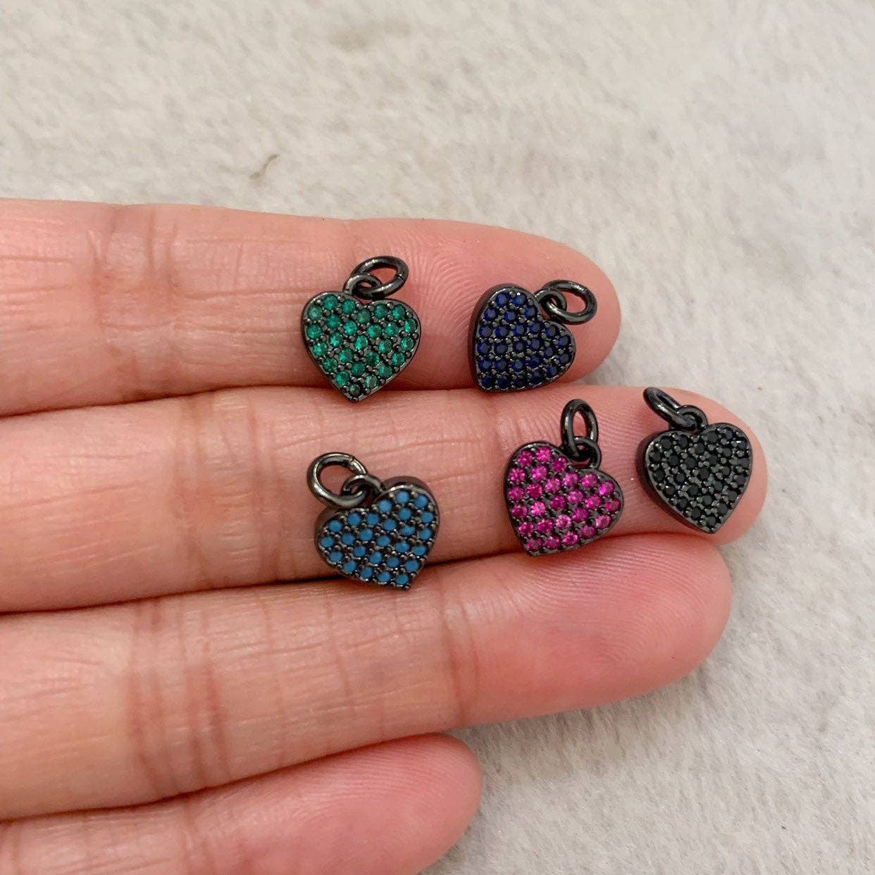 Colored CZ Micro Pave Heart Pendant, Heart Shaped Pave Pendant, Turquoise/Cobalt Blue/Green/Fuchsia/Black,10mm/30mm, Sku#ML100