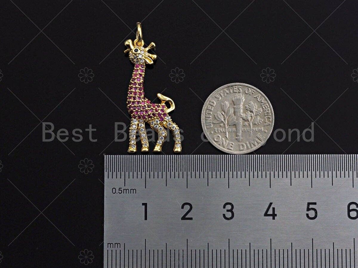 Fuchsia CZ Micro Pave Giraffe Charm for Necklace Bracelet, Deer Charm, Cubic Zirconia Animal Charms, 14x30mm,sku#Y301