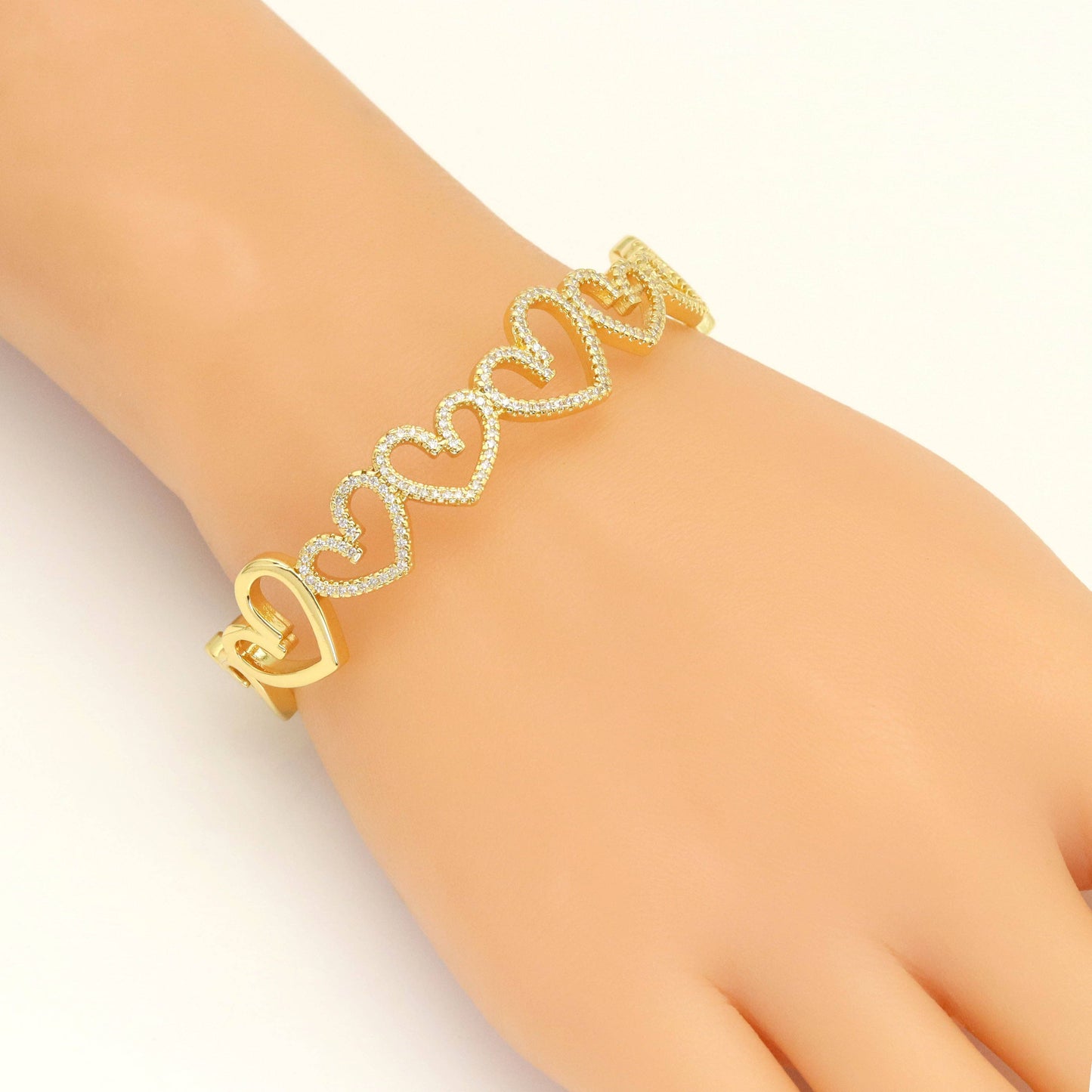 Gold CZ Twisted Heart Adjustable Bracelet, Sku#LK950