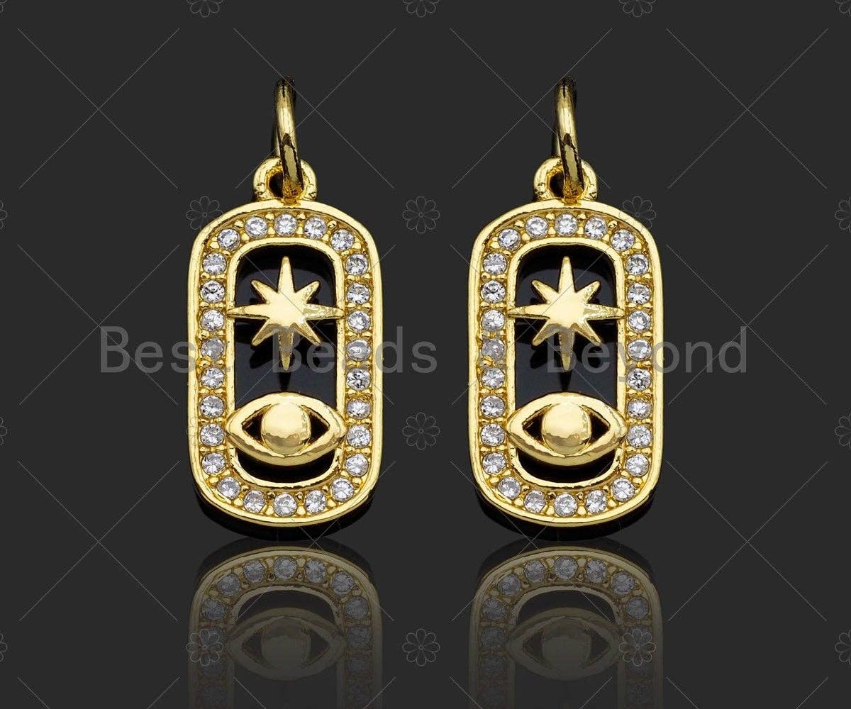 CZ Micro Pave Evil Eye North Star On Oval  Shape Pendant/Charm,Cubic Zirconia Charm, Necklace Bracelet Charm Pendant,8x15mm, Sku#LK237
