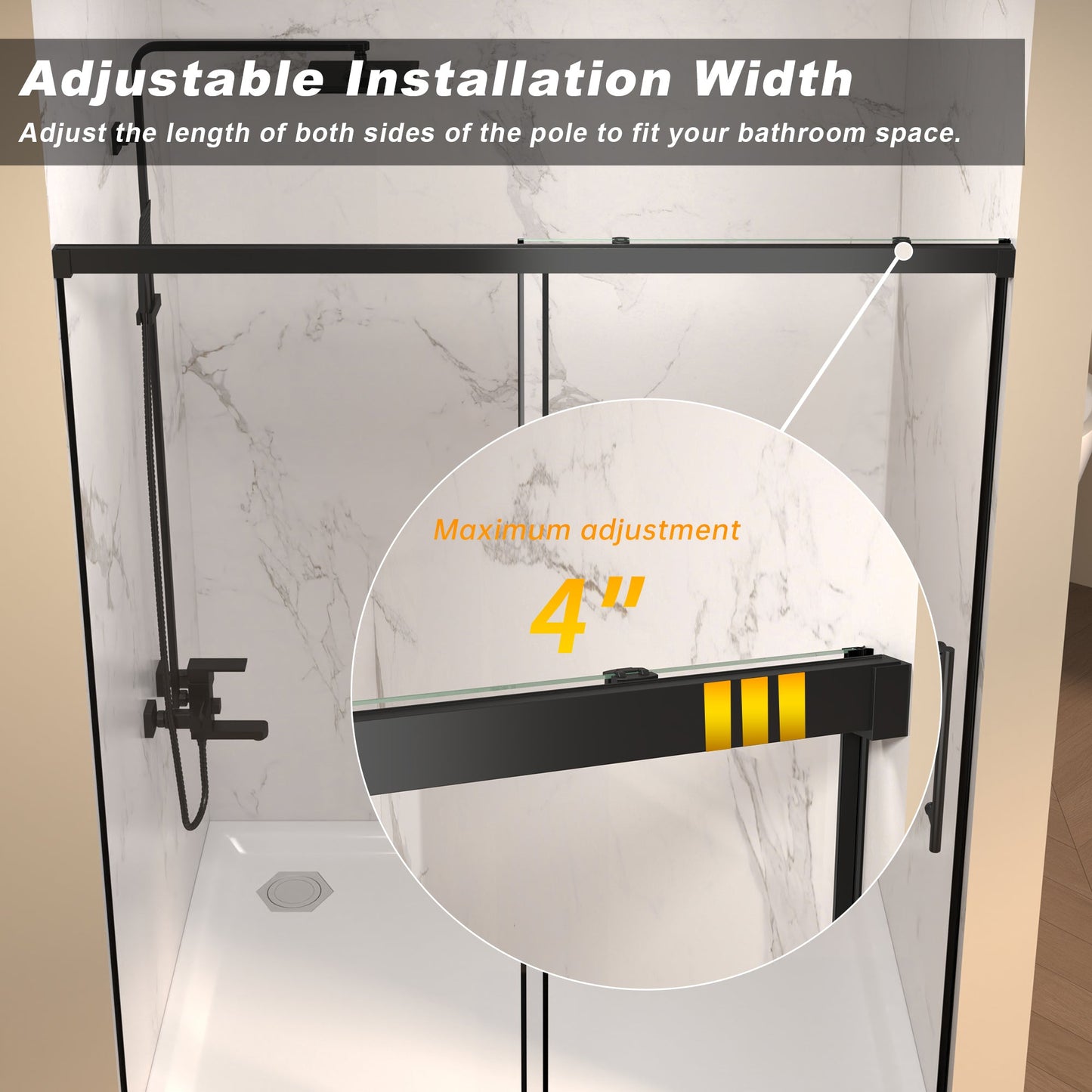 48" W × 72" H Single Sliding Shower Door