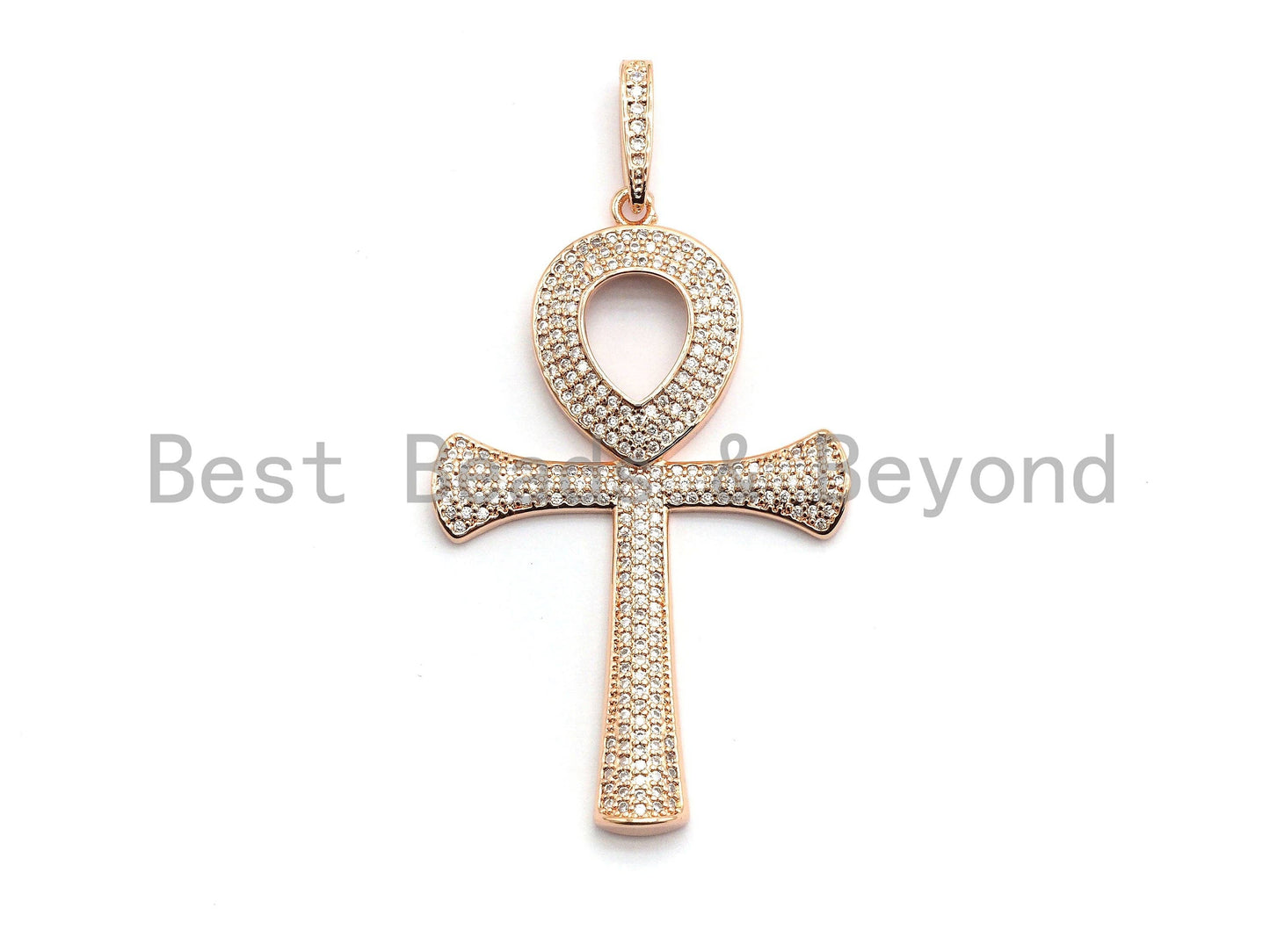 CZ Micro Pave Ankh Cross Pendant,Cubic Zirconia Paved Charm, Necklace Bracelet Charm Pendant, 33x52mm,sku#F695