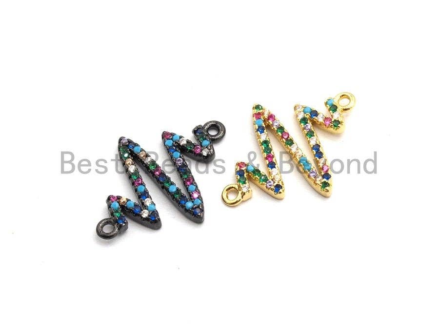 Colorful CZ Micro Pave Radio Zigzag Connector/Link, Cubic Zirconia Bracelet Necklace Earring Connector,17x23mm,sku#E423C