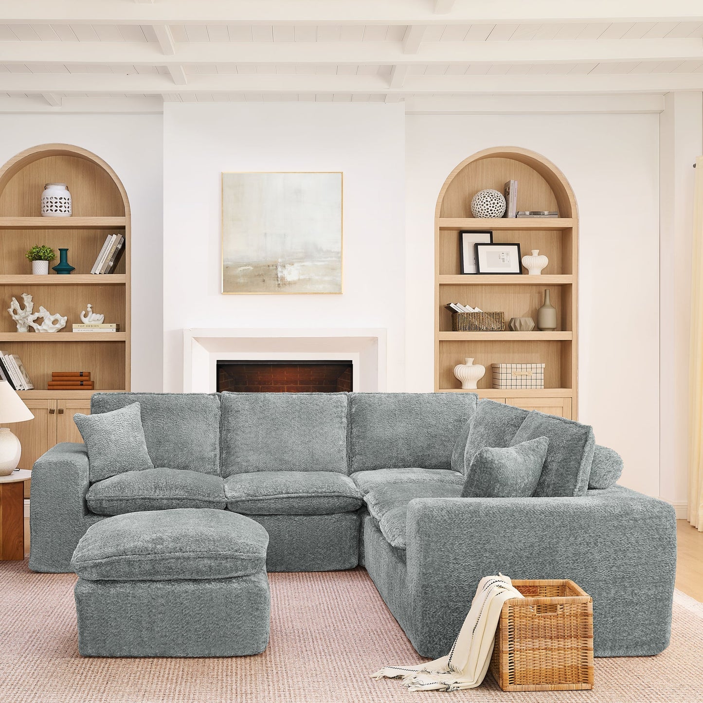 107'' Modern Boucle L-shaped Sectional Sofa with Moveable Ottoman
