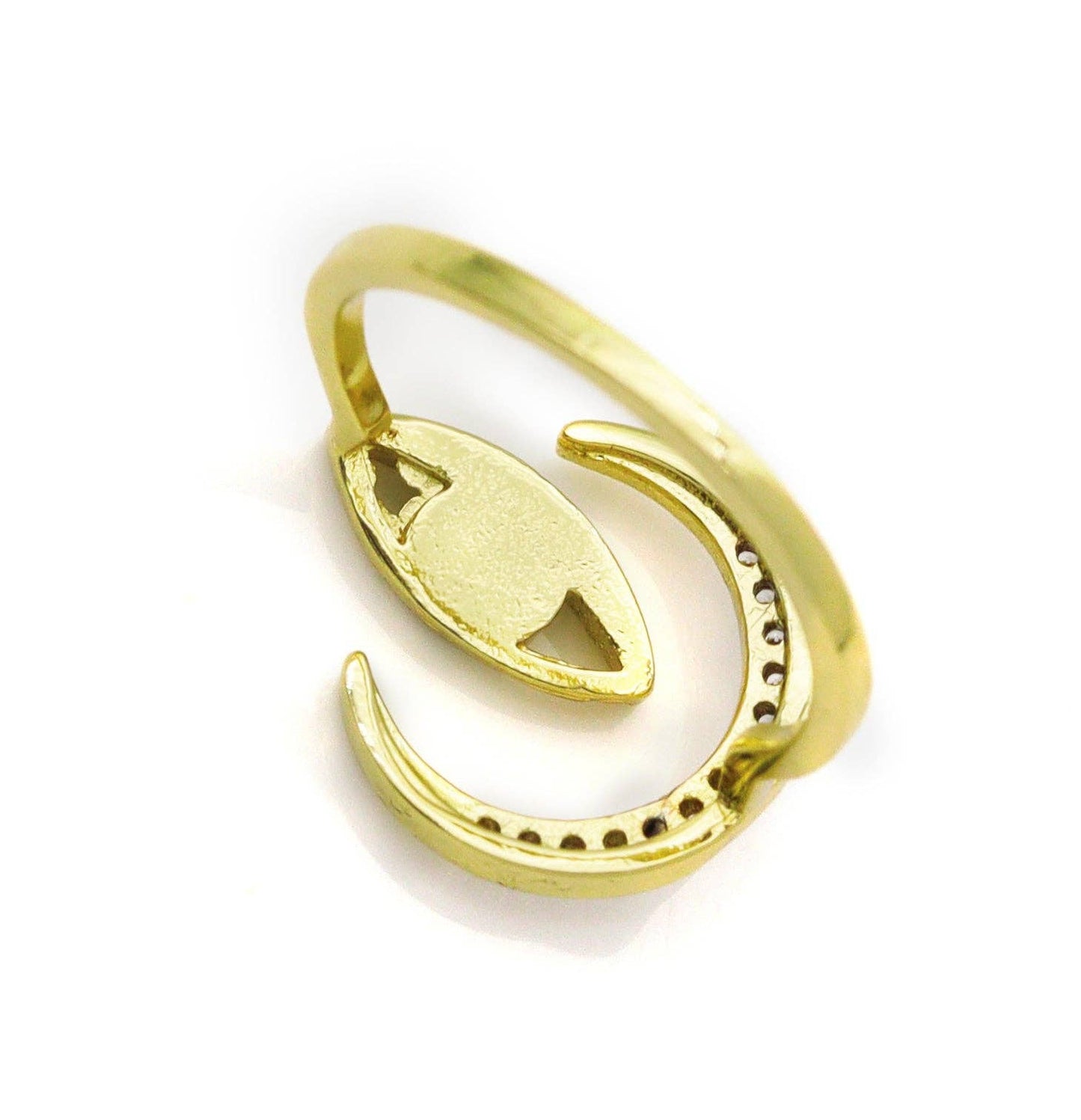 CZ Gold Enamel Evil Eye Cresent Moon Ring, Sku#JL133