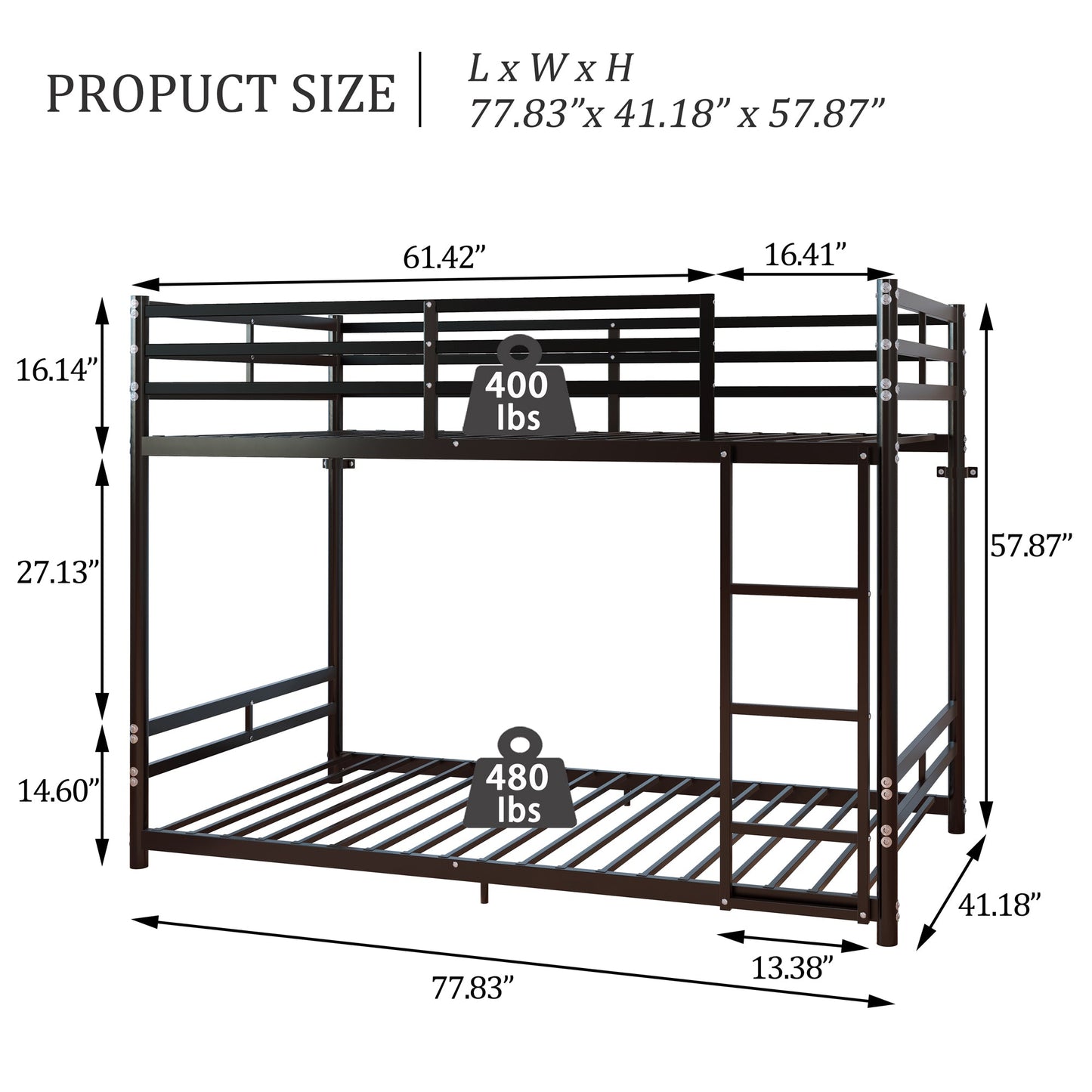 Bunk Bed with Ladder and High Guardrail