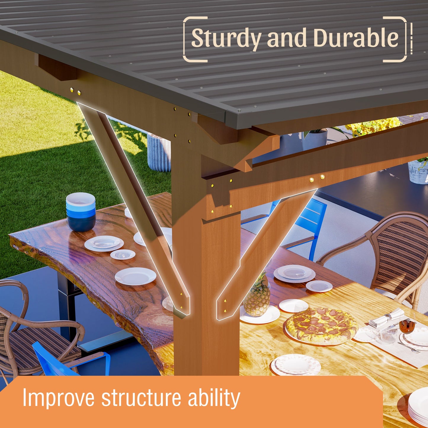 13x10ft Wooden Garden Gazebo with Metal Roof