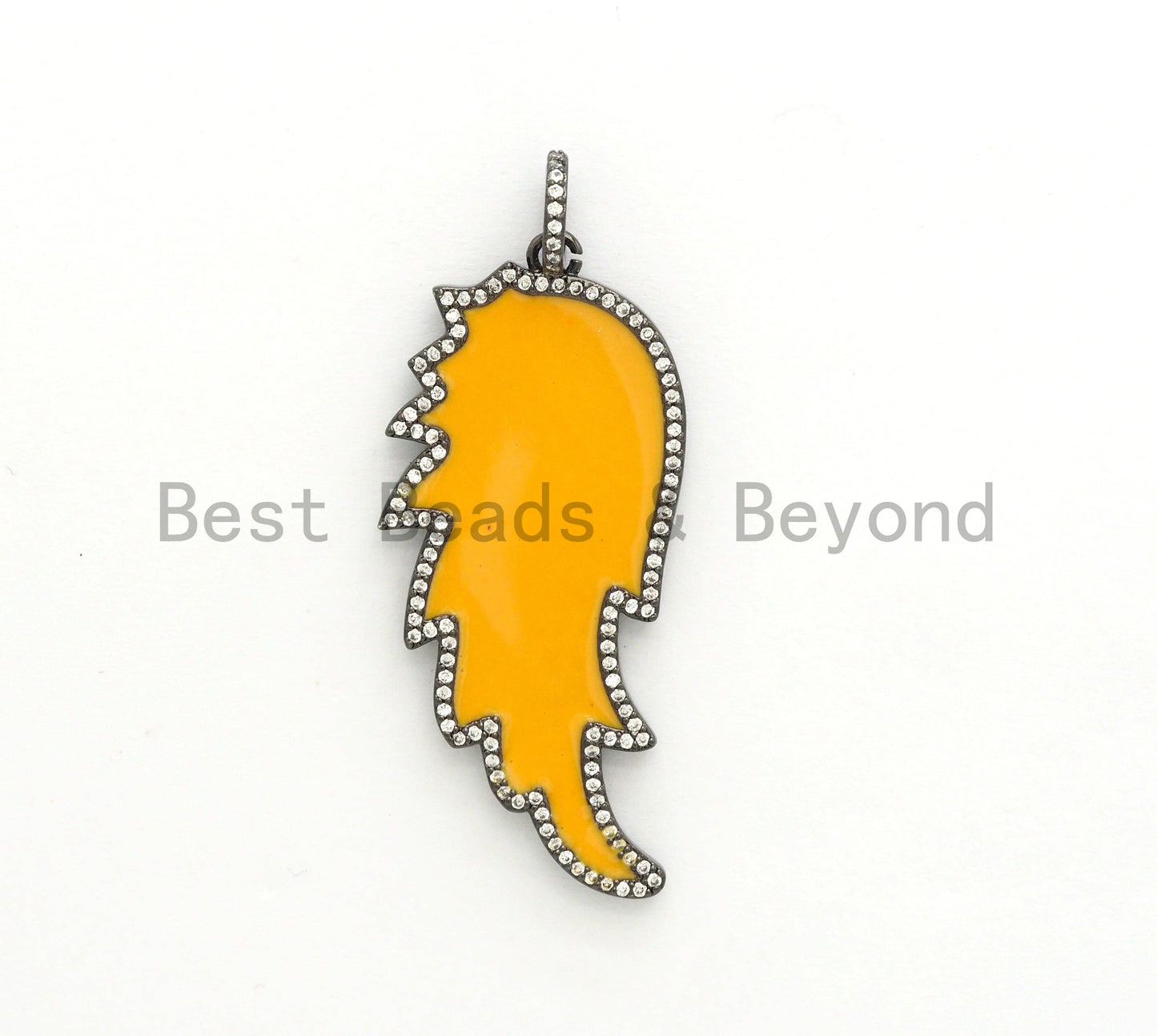 Colorful Enamel Angel Wing Pendant/Charm, Cubic Zirconia Pave Wing Pendant, Pink/Royal Blue/Black/Yellow Wing Charm,  22x51mm, SKU#F620